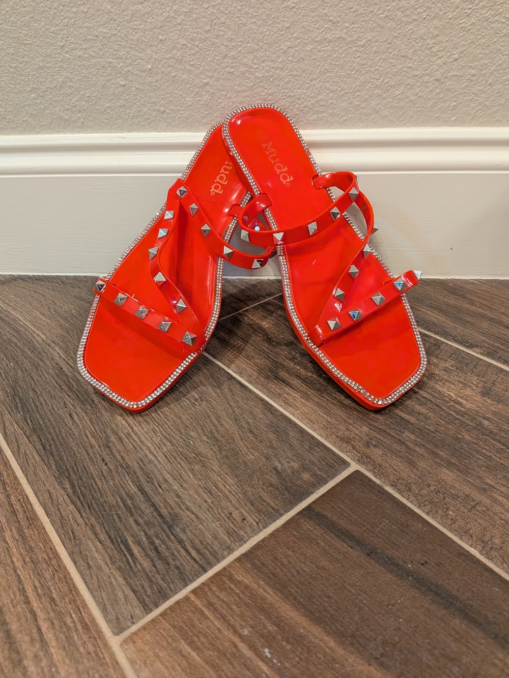 Mudd Red Studded Rhinestone Jelly Sandals, Size 10